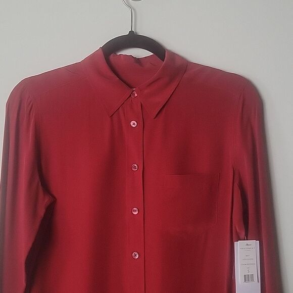 NWT Equipment S Burgundy Silk Button Modest Long Sleeve Office Shirt Top Blouse - Picture 6 of 14